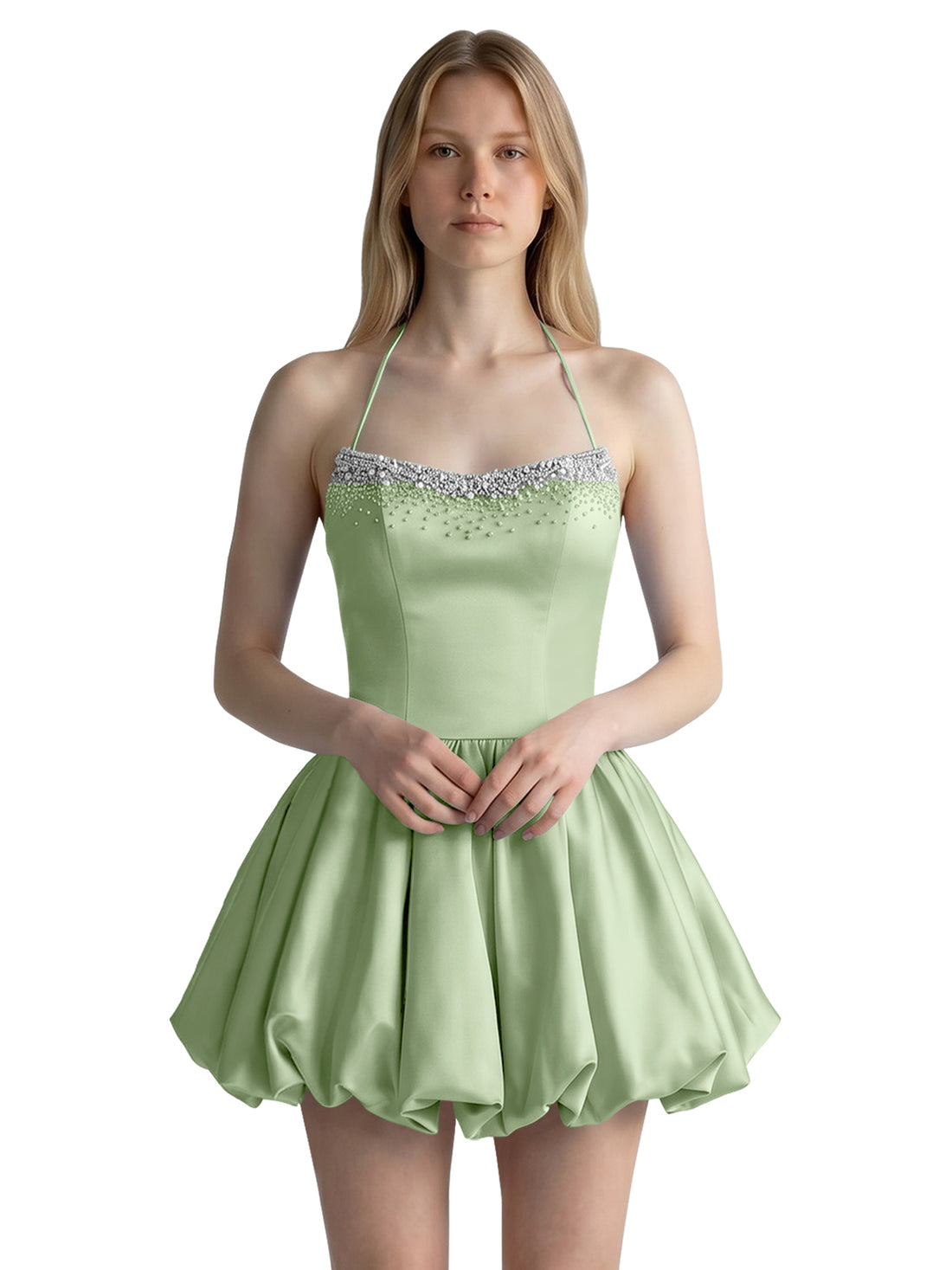 Beading Bubble Hem Mini Dress 