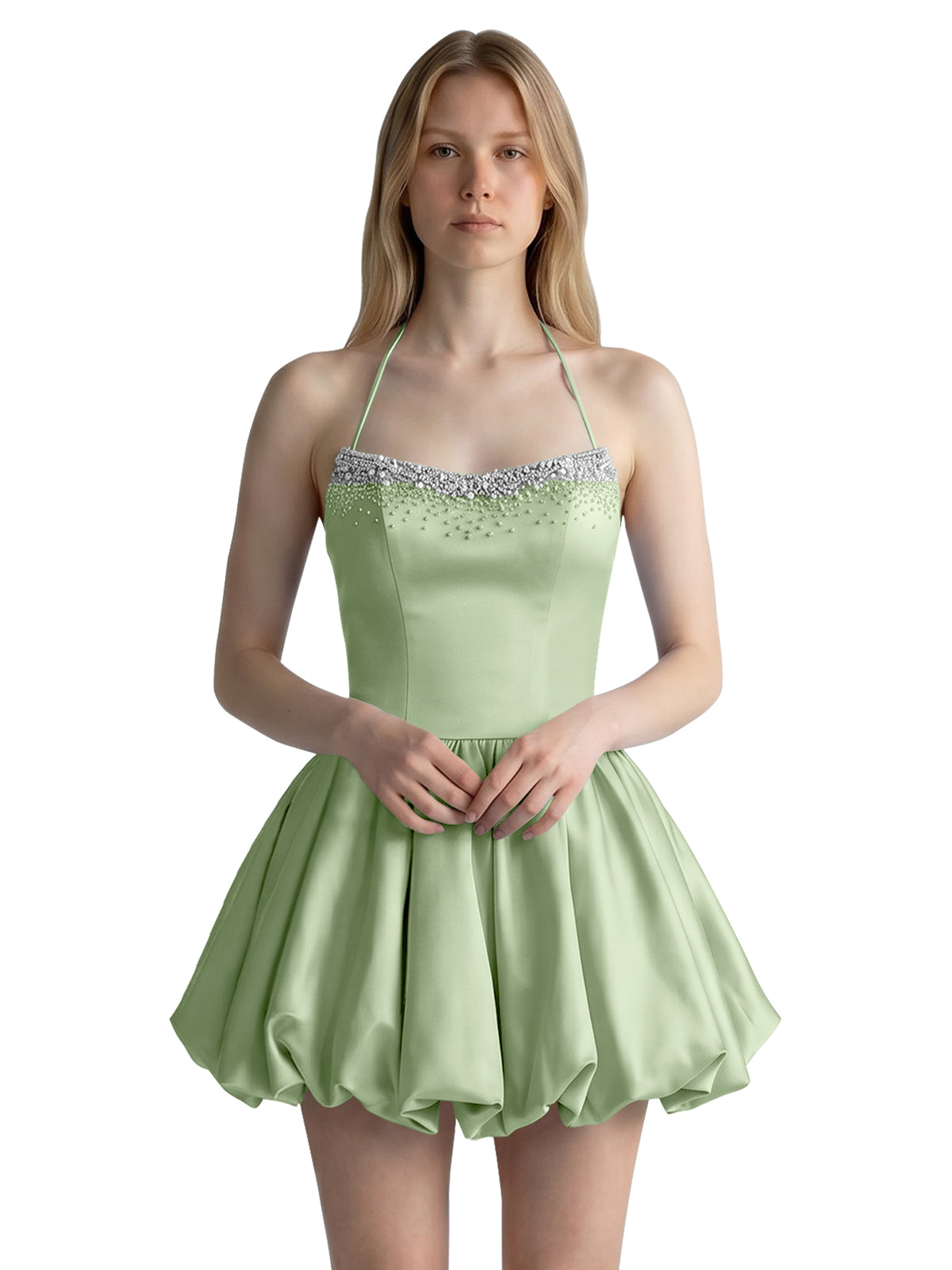Beading Bubble Hem Mini Dress 