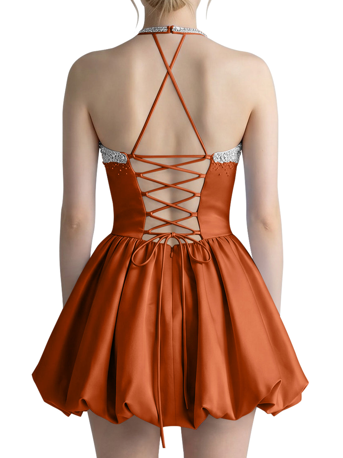 Beading Bubble Hem Mini Dress 