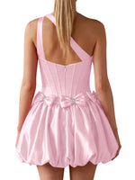 One-Shoulder Bow Mini Dress 