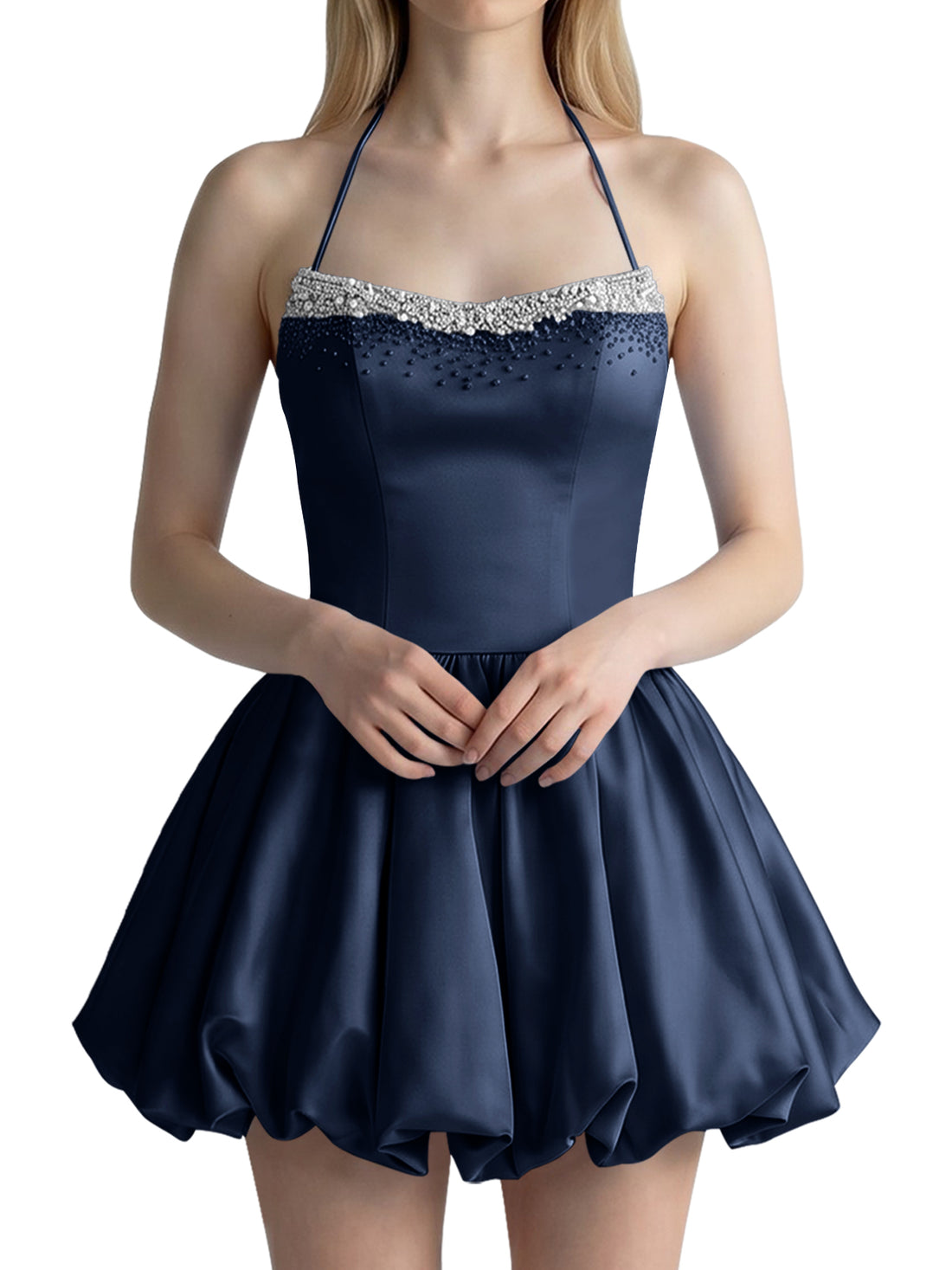 Beading Bubble Hem Mini Dress 