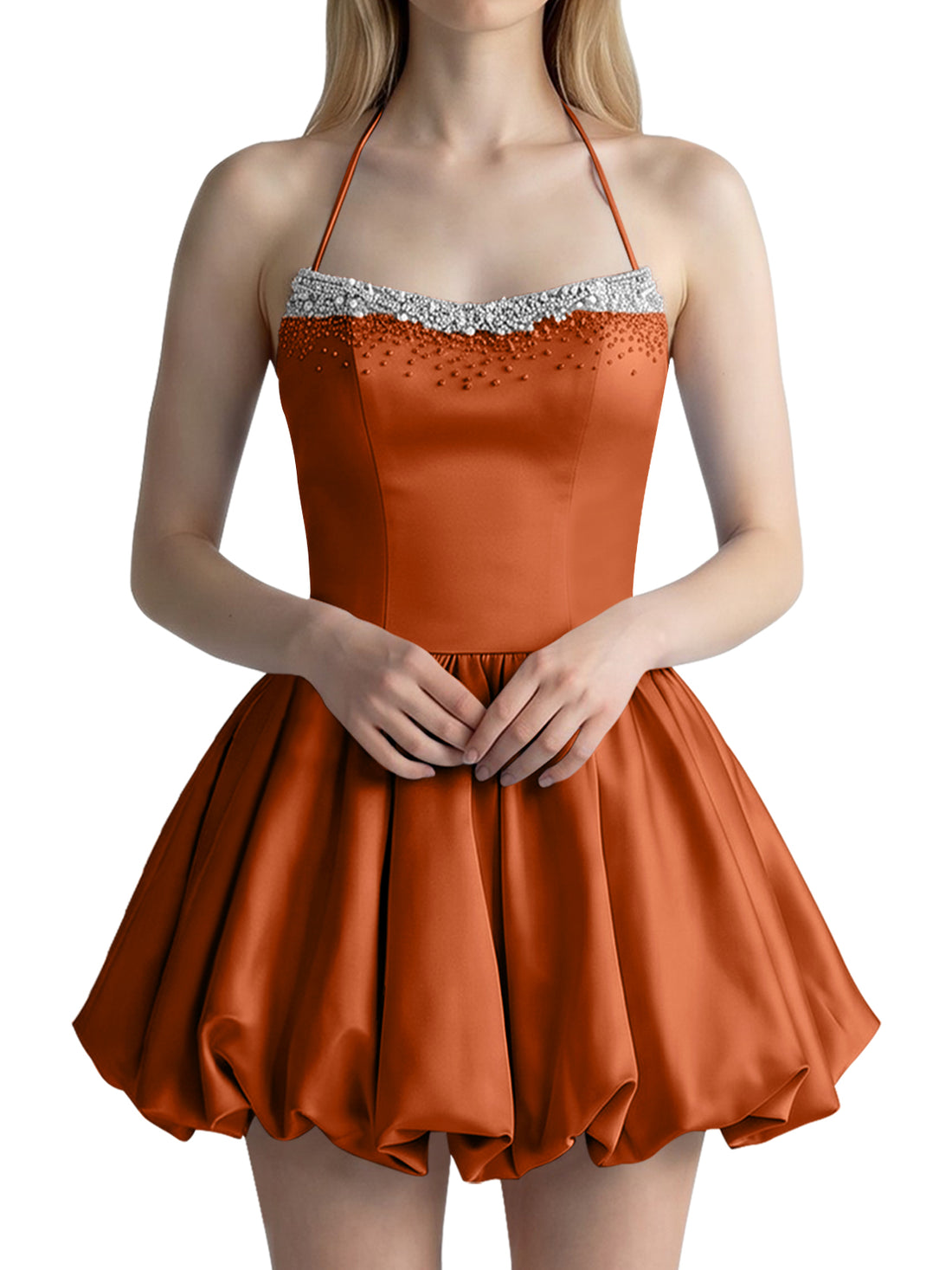 Beading Bubble Hem Mini Dress 