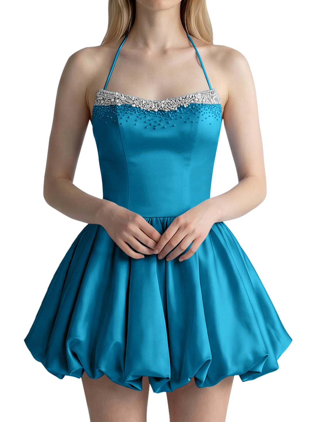Beading Bubble Hem Mini Dress 