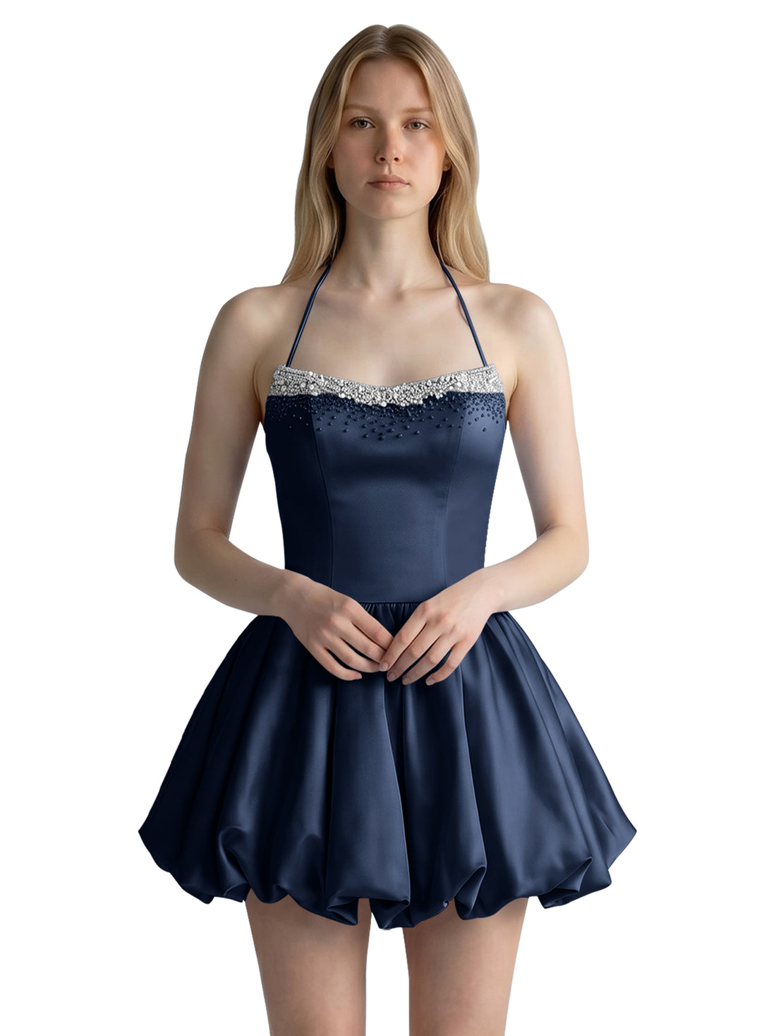 Beading Bubble Hem Mini Dress 