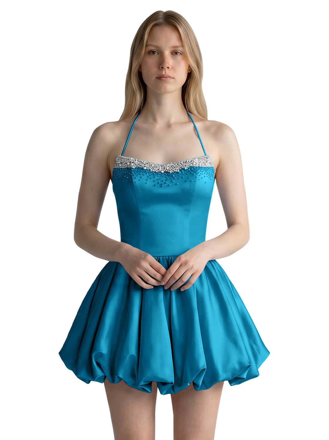Beading Bubble Hem Mini Dress 
