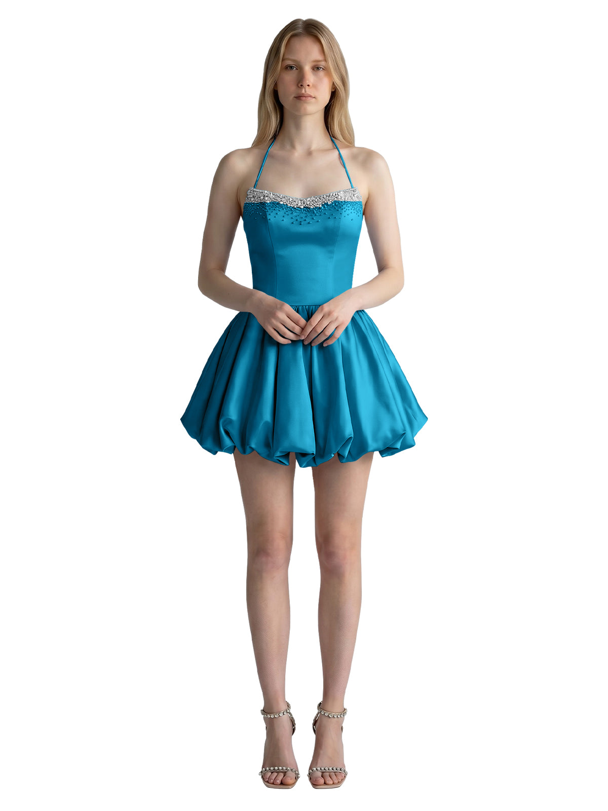 Beading Bubble Hem Mini Dress 