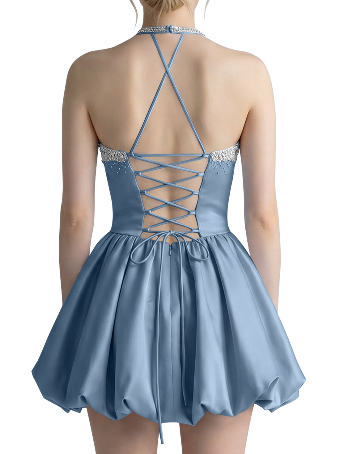 Beading Bubble Hem Mini Dress 