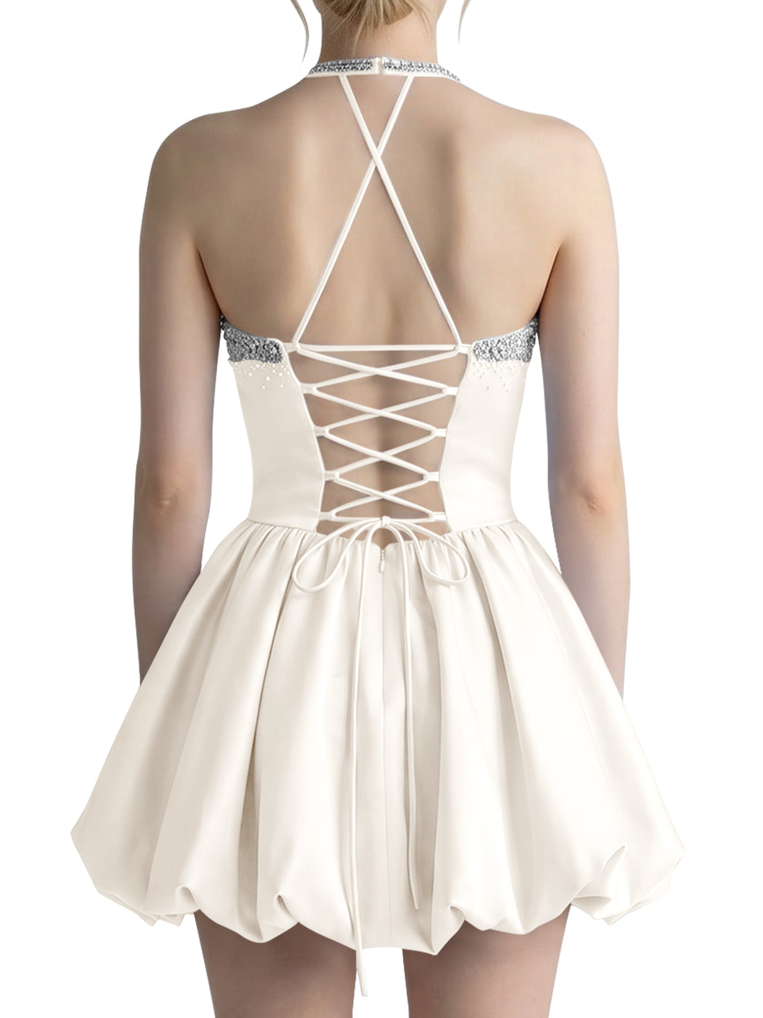 Beading Bubble Hem Mini Dress 