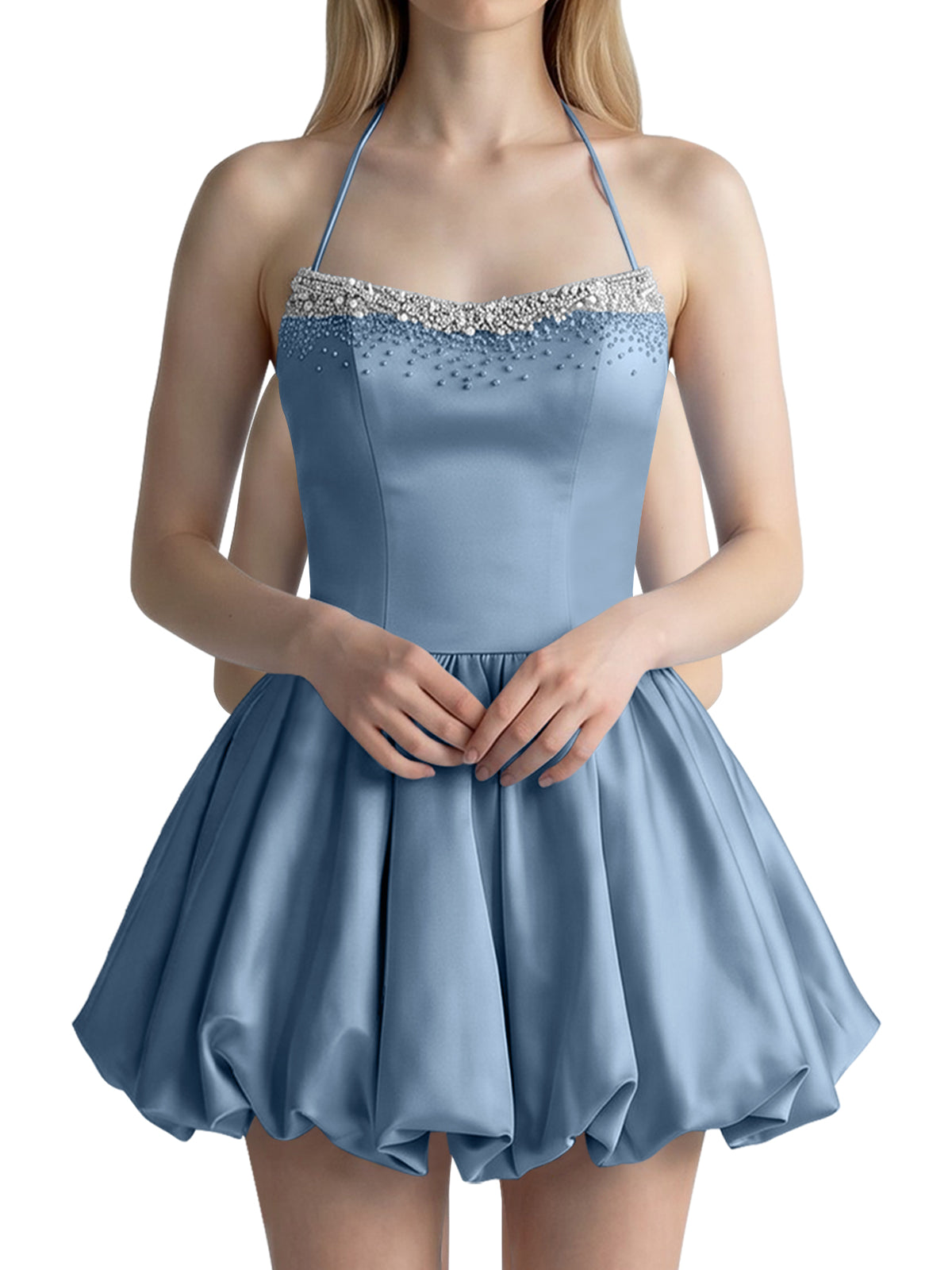Beading Bubble Hem Mini Dress 