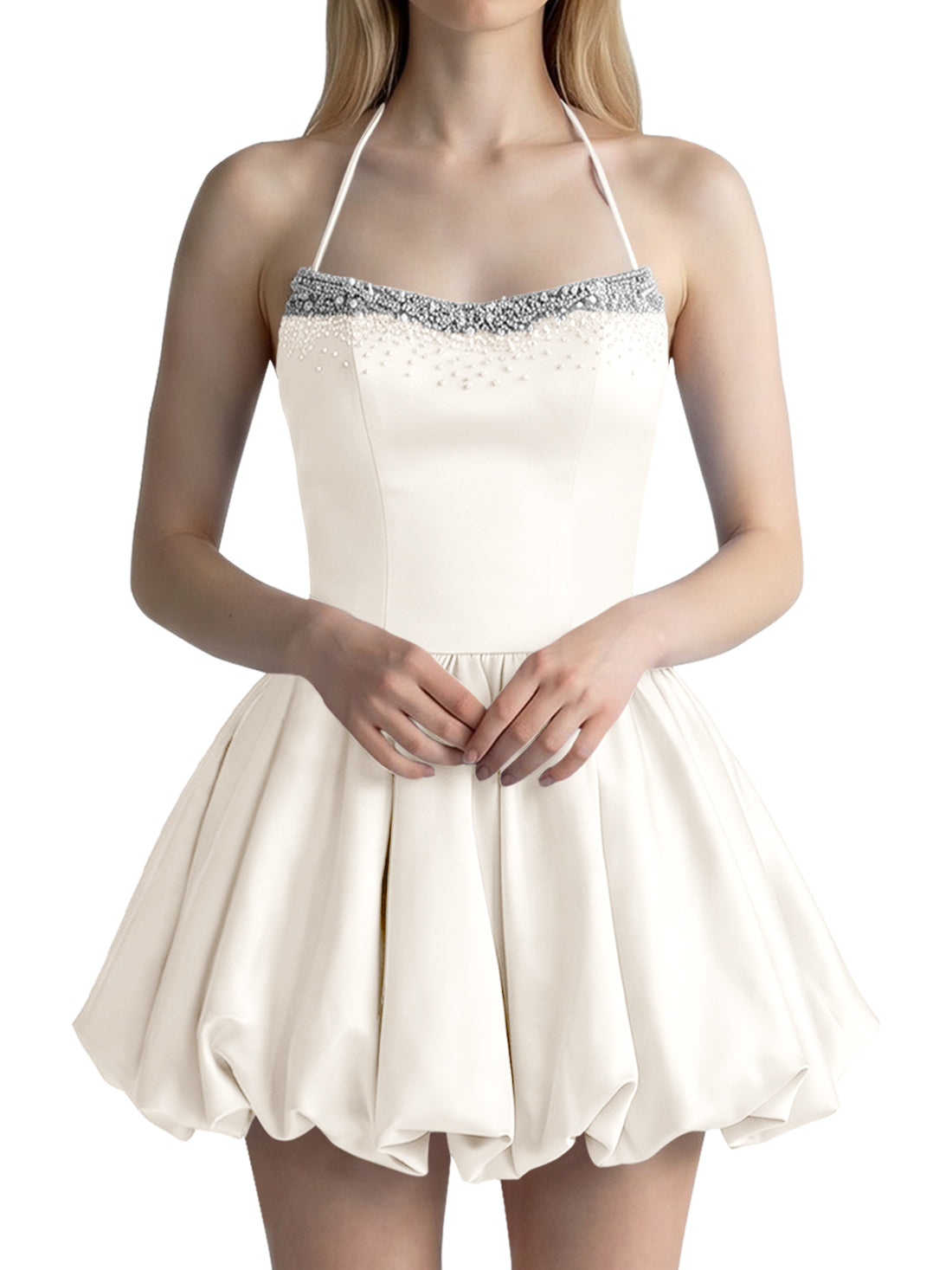 Beading Bubble Hem Mini Dress 