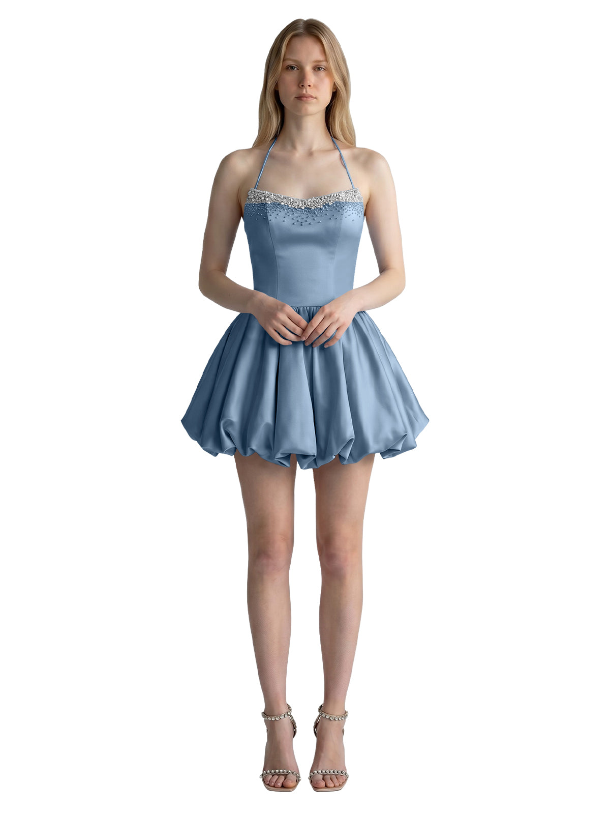 Beading Bubble Hem Mini Dress 
