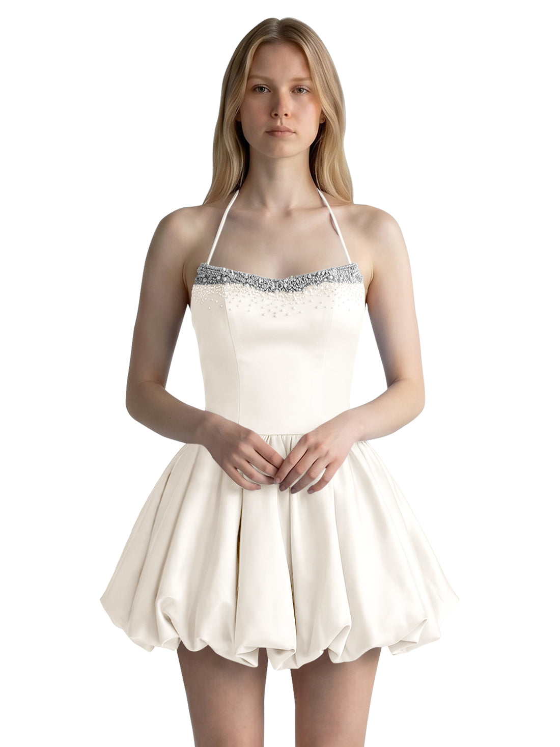 Beading Bubble Hem Mini Dress 