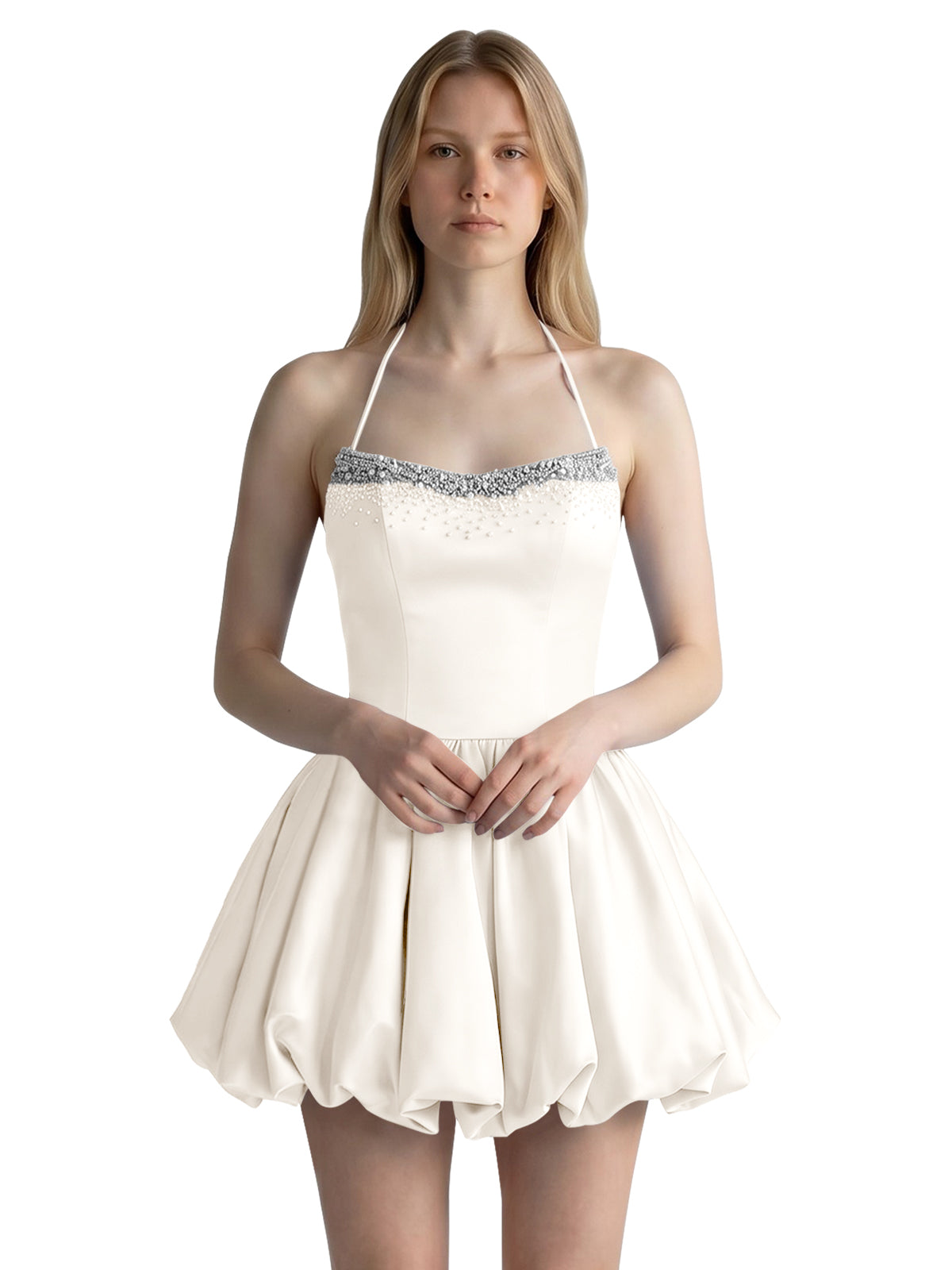 Beading Bubble Hem Mini Dress 