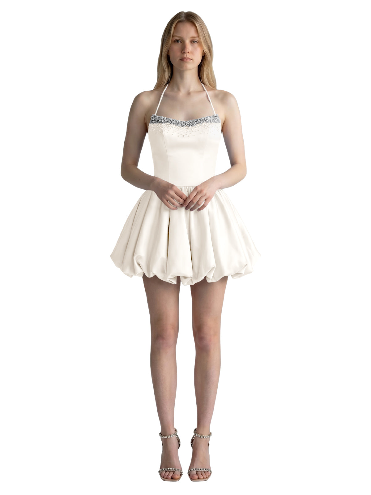 Beading Bubble Hem Mini Dress 
