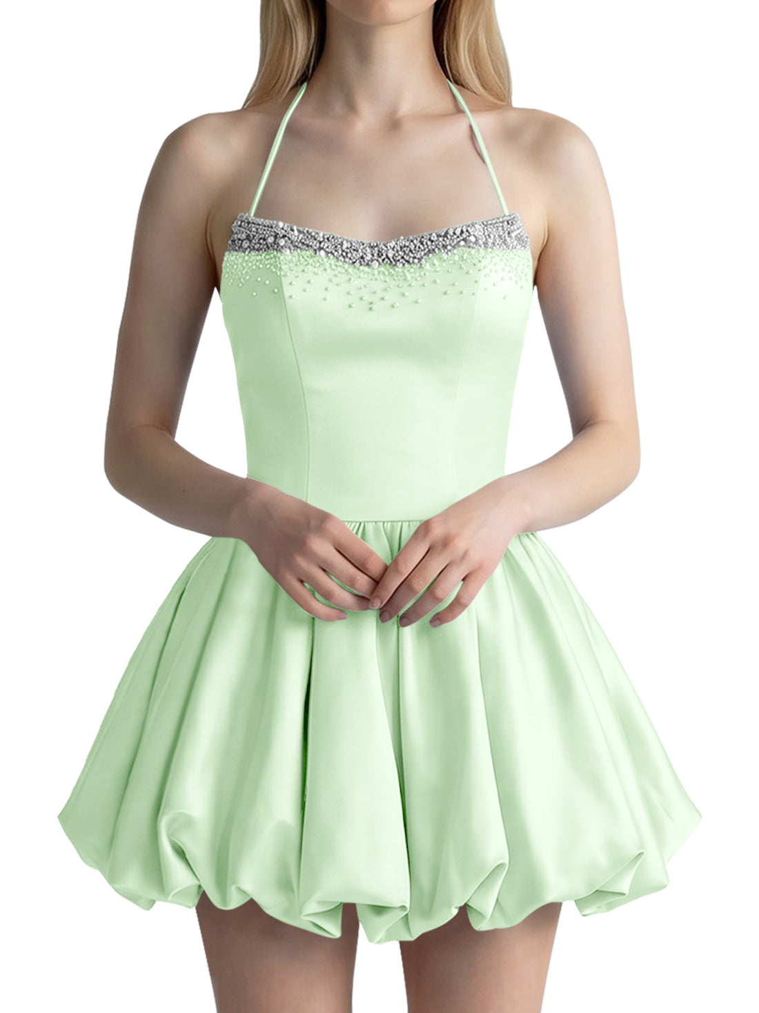 Beading Bubble Hem Mini Dress 
