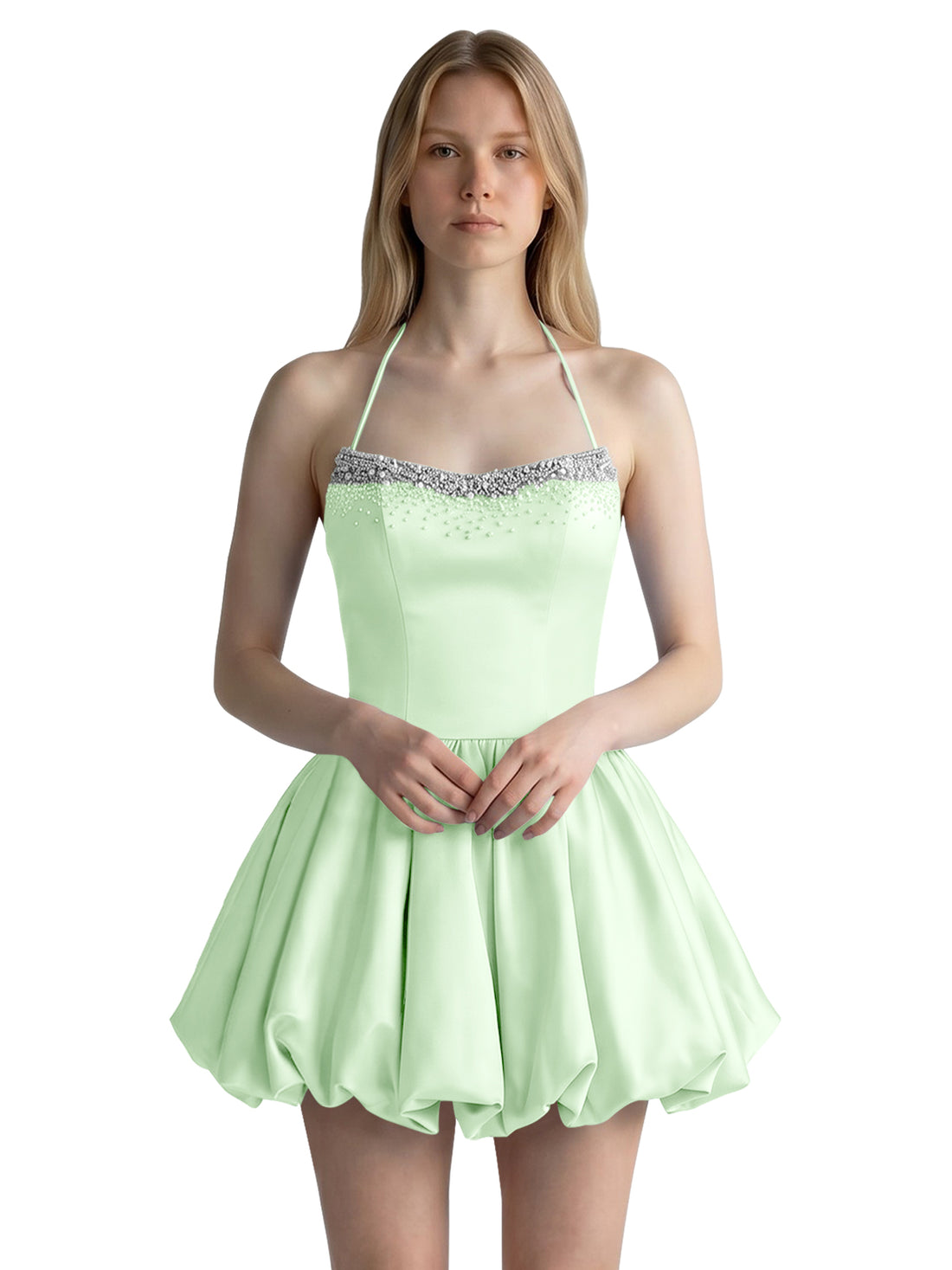 Beading Bubble Hem Mini Dress 
