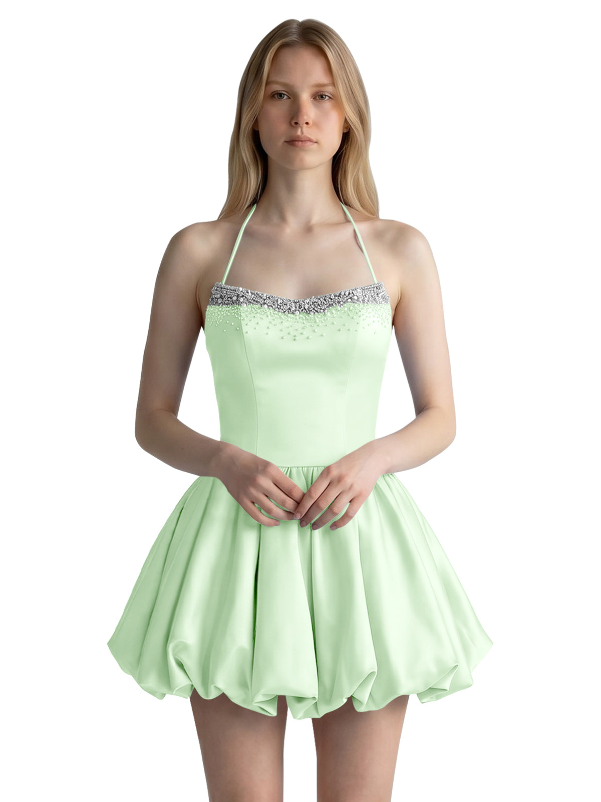 Beading Bubble Hem Mini Dress 