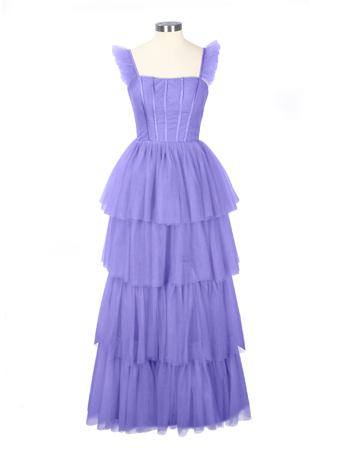 Ruffled Strap Tiered Tulle Bridesmaid Dress 