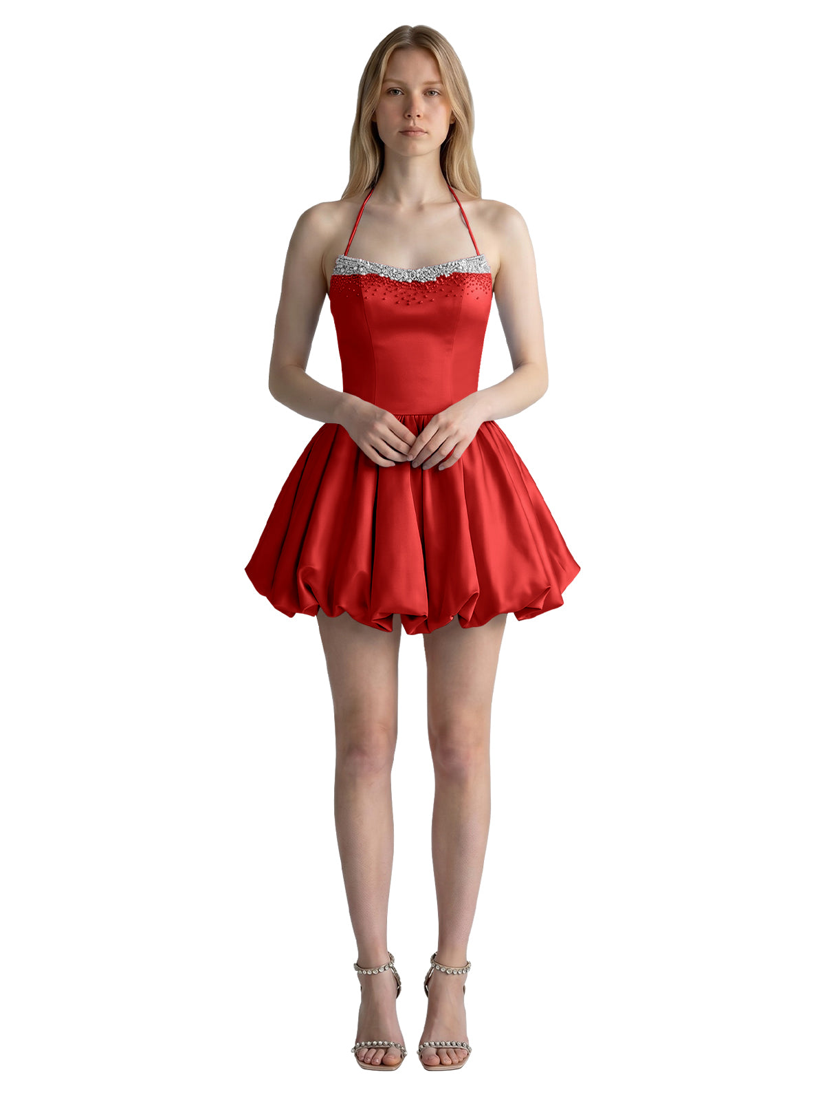 Beading Bubble Hem Mini Dress 