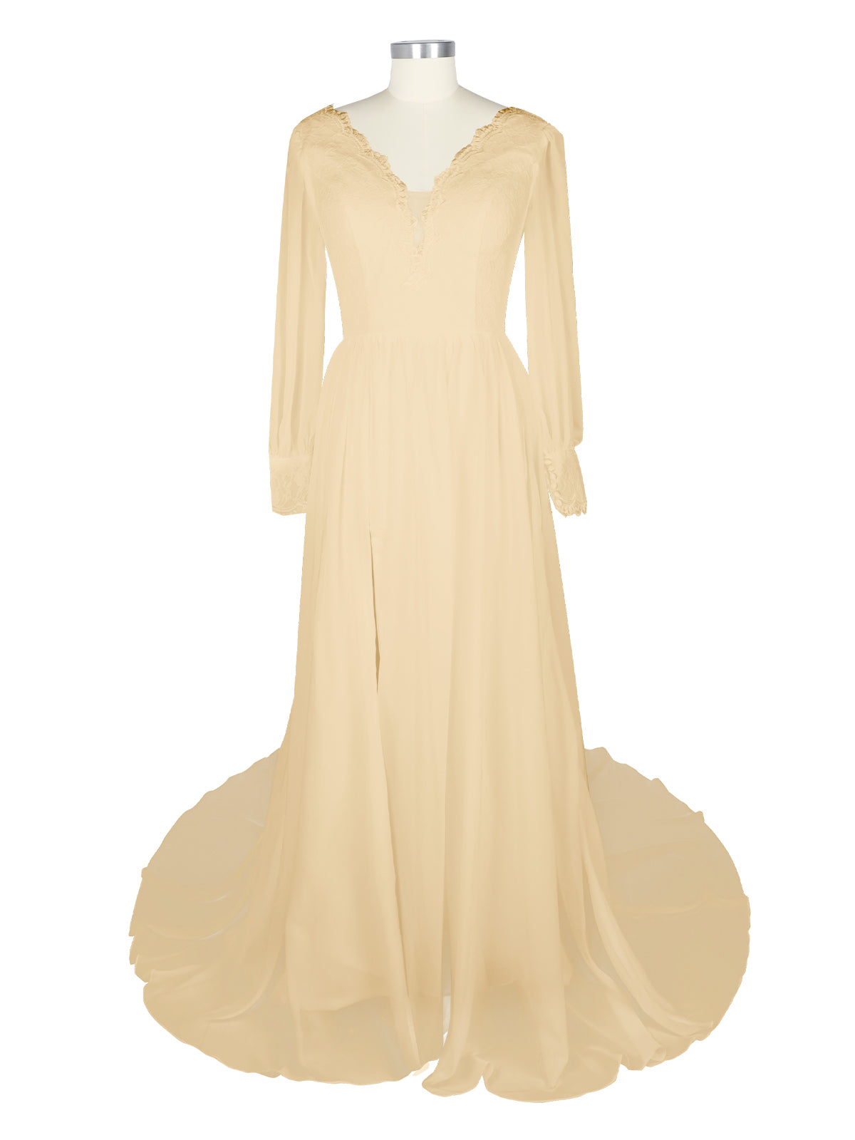 Lace V-Neck Slit Wedding Dress 