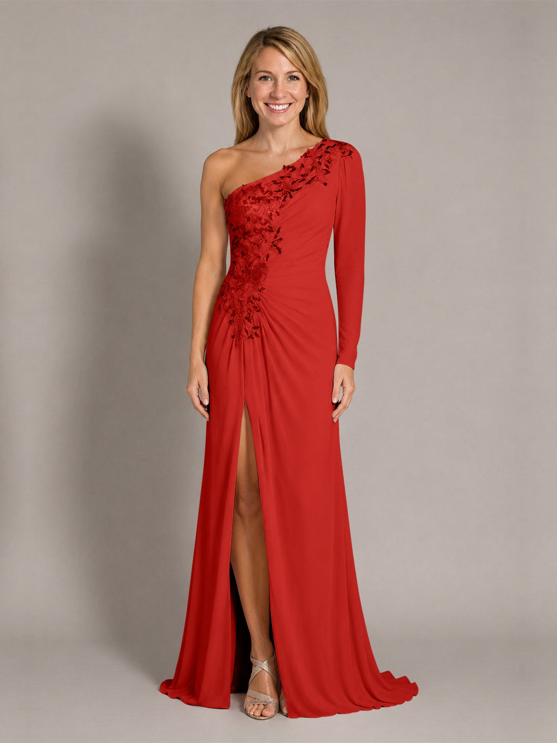 One-Shoulder Mother of the Bride Dress with Appliques