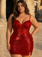 Backless Sequin Mini Dress-Plus Size 