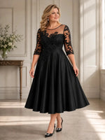 Boat Neck Mother of the Bride Dress with Floral Appliques