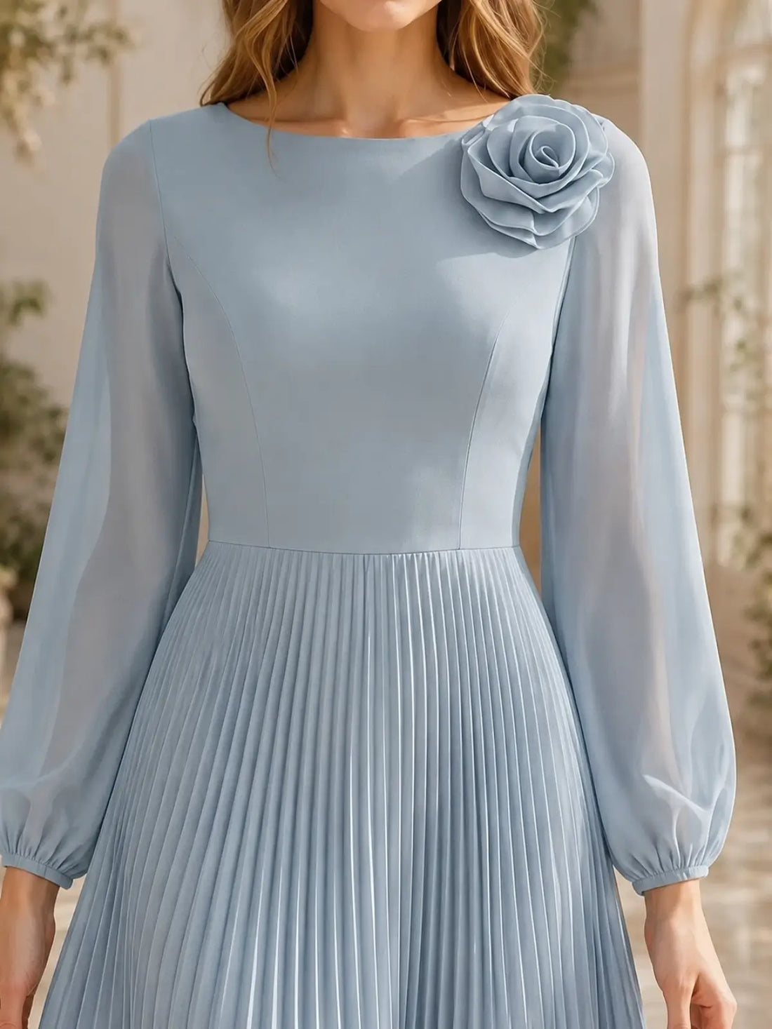 Pleated Bateau Neck Bridesmaid Dress