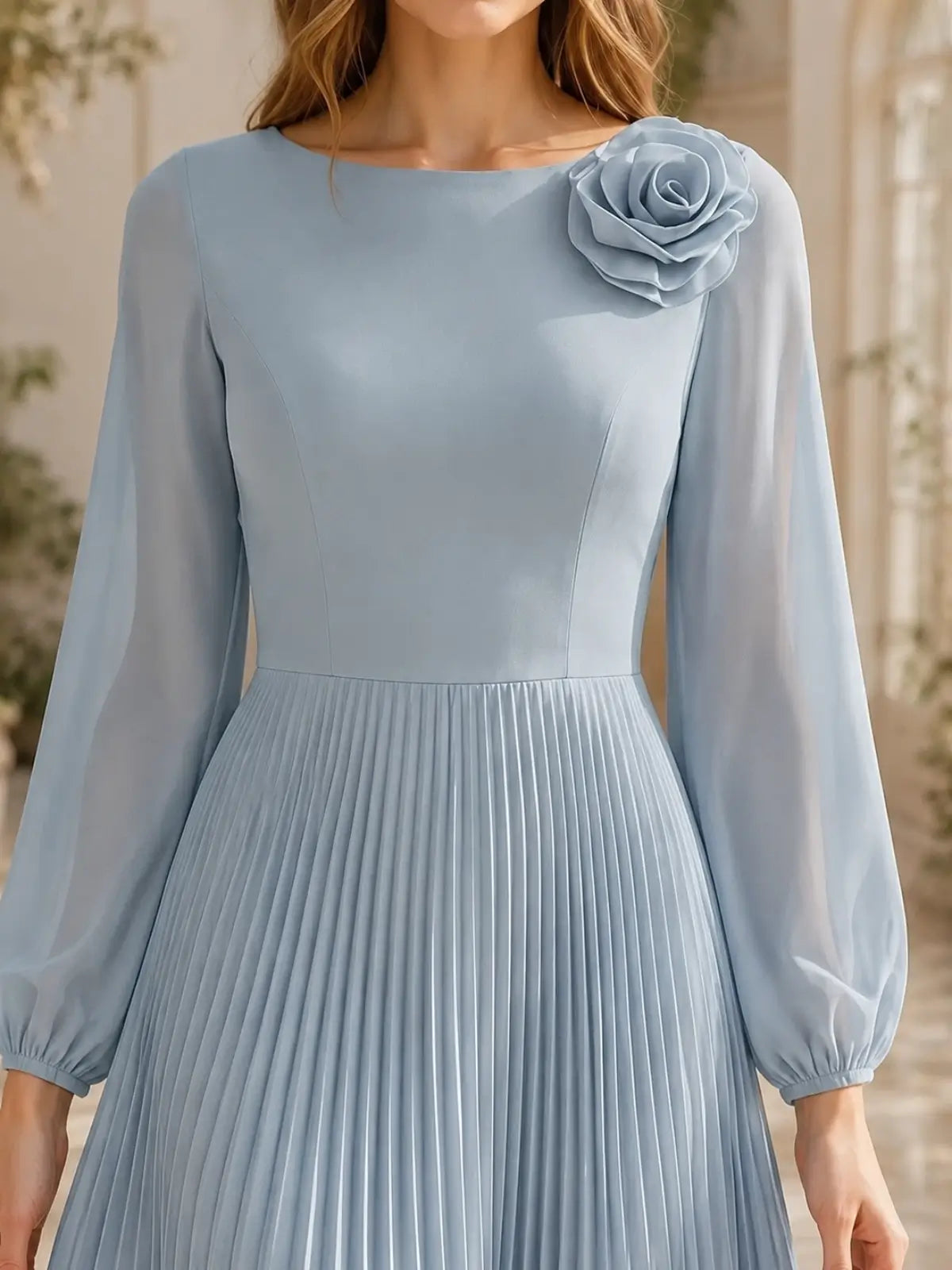 Pleated Bateau Neck Bridesmaid Dress