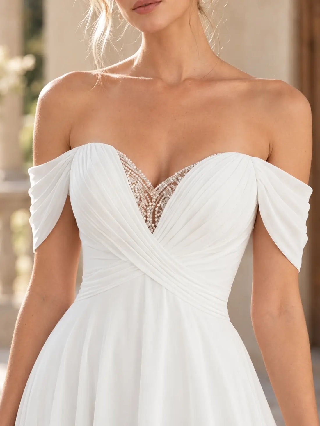 Off-the-Shoulder Beaded Wedding Dress