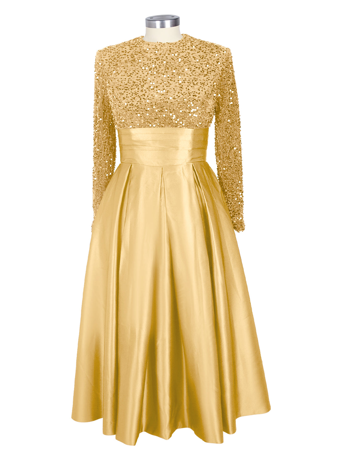Sequined Boat Long Sleeves Dress 