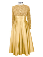 Sequined Boat Long Sleeves Dress 