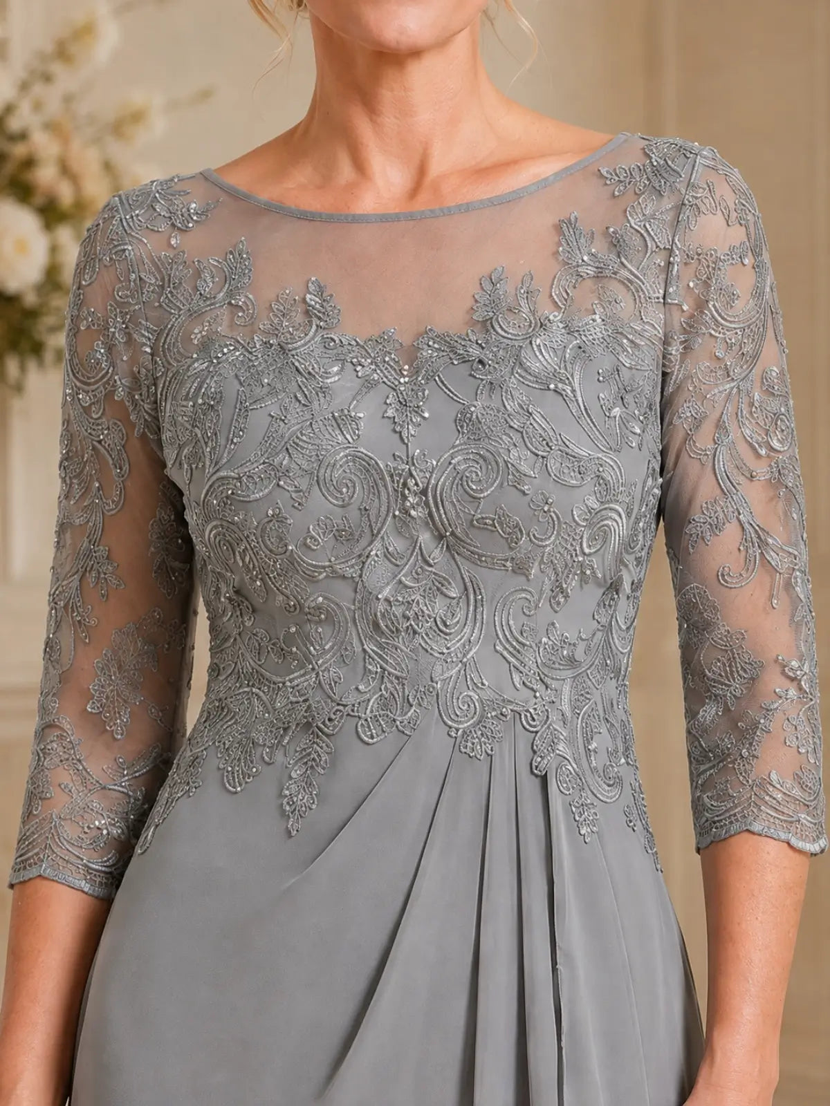 A-line Appliqued Mother of the Bride Dress