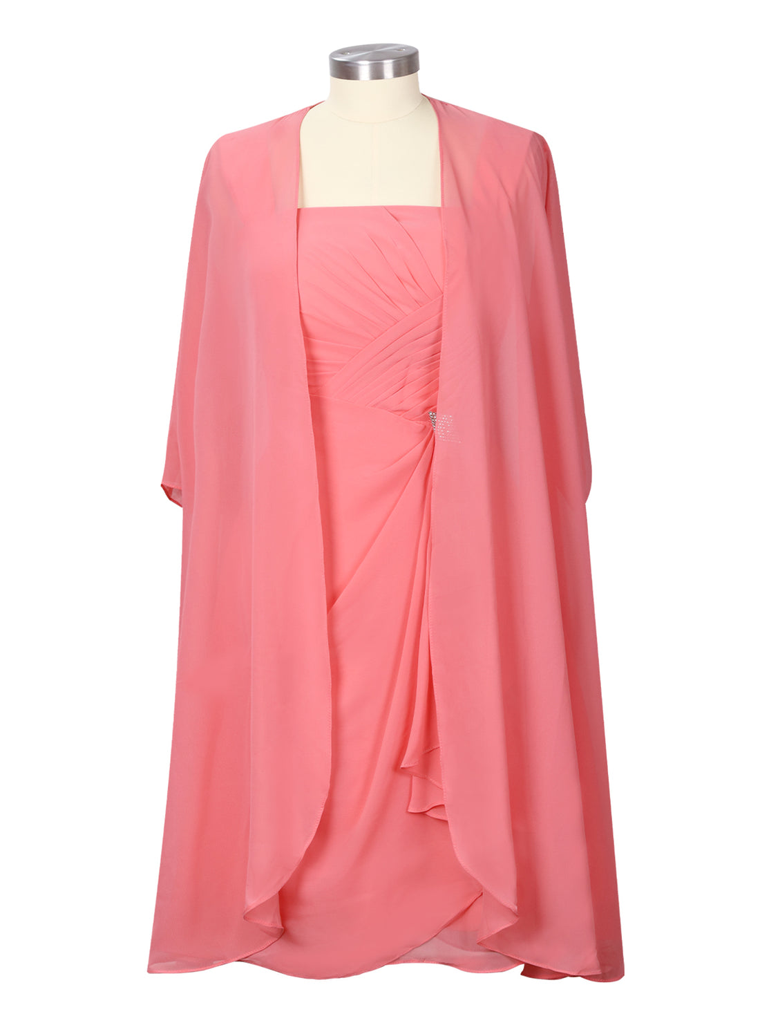Ruched Chiffon Two-Piece Dress Set 