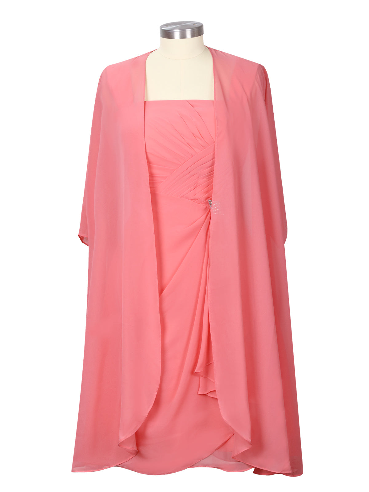 Ruched Chiffon Two-Piece Dress Set 