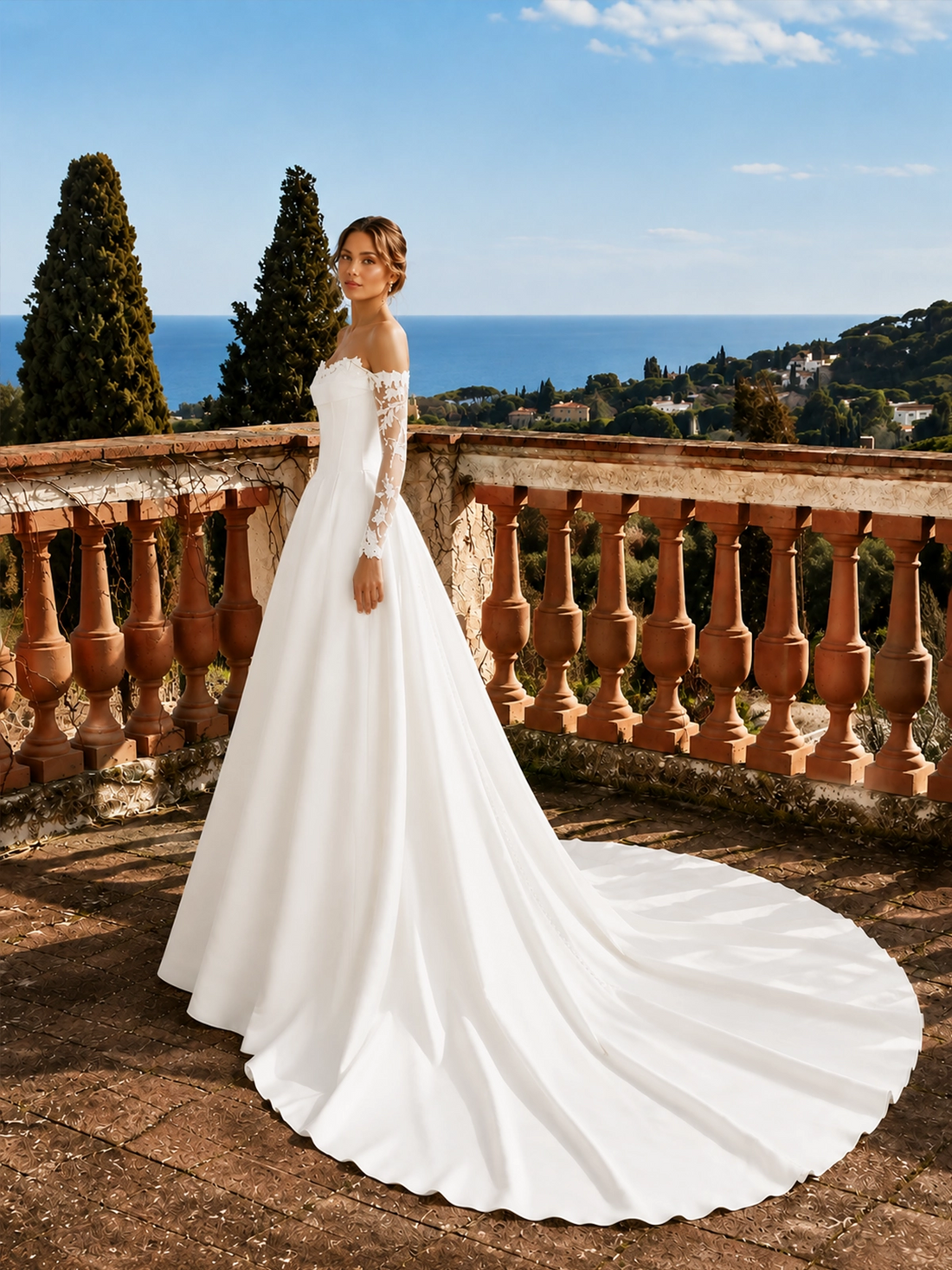 A-line Wedding Dress with Off-the-Shoulder Sleeves