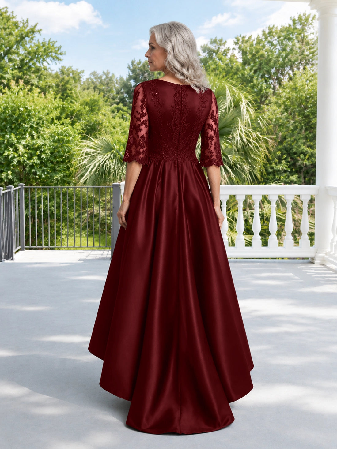 Satin Mother of the Bride Dress with Lace Sleeves