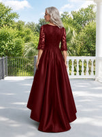 Satin Mother of the Bride Dress with Lace Sleeves