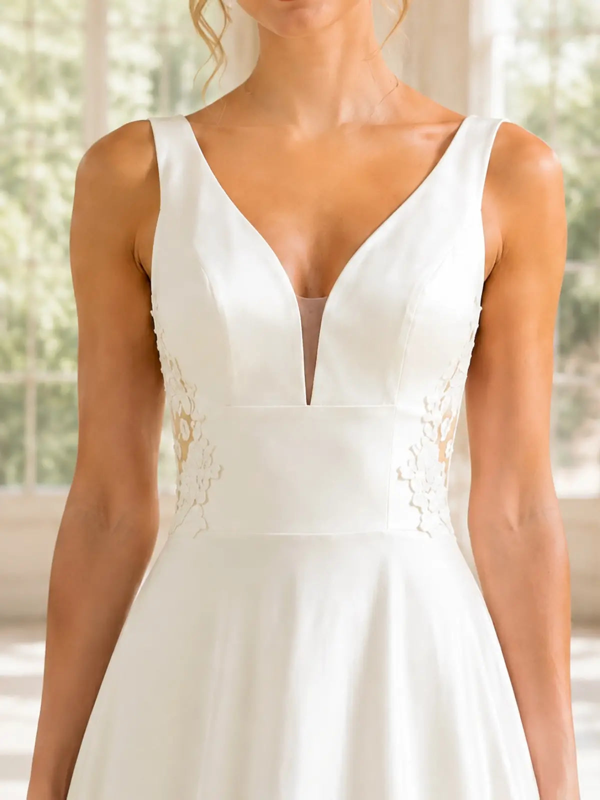Satin Wedding Dress with Illusion Mesh Back