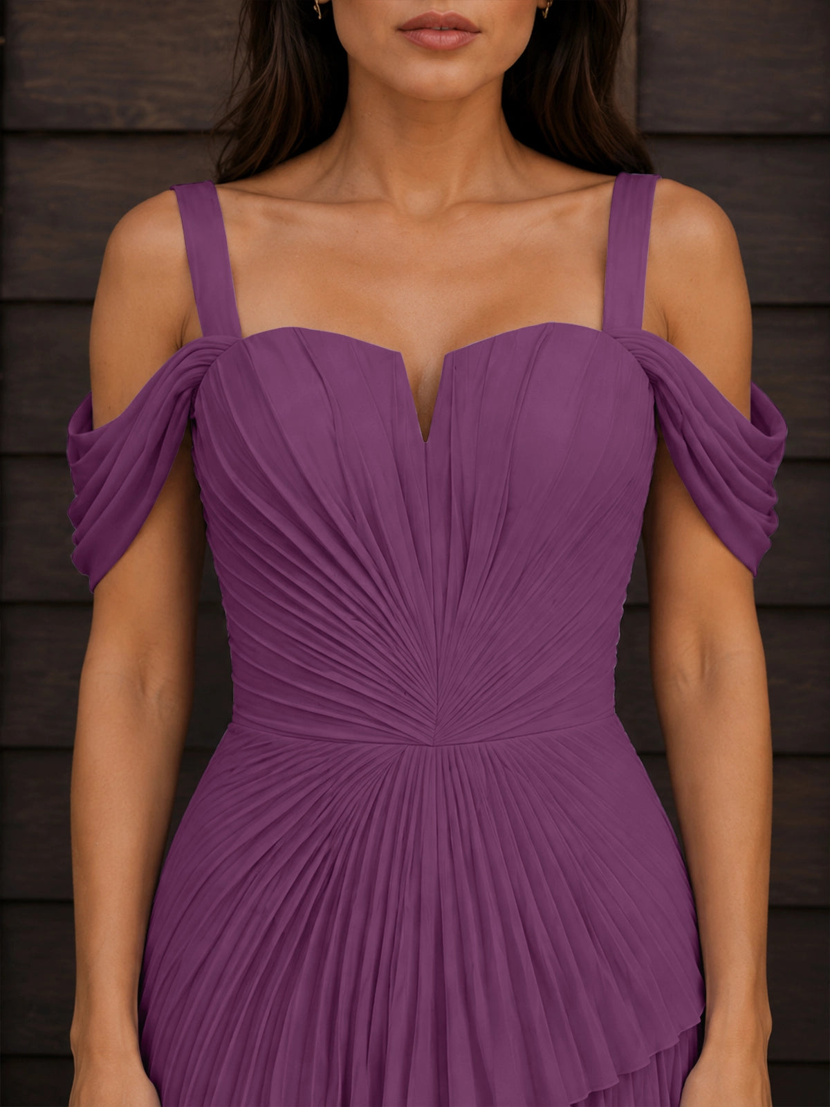 Chiffon Bridesmaid Dress with Cold-Shoulder