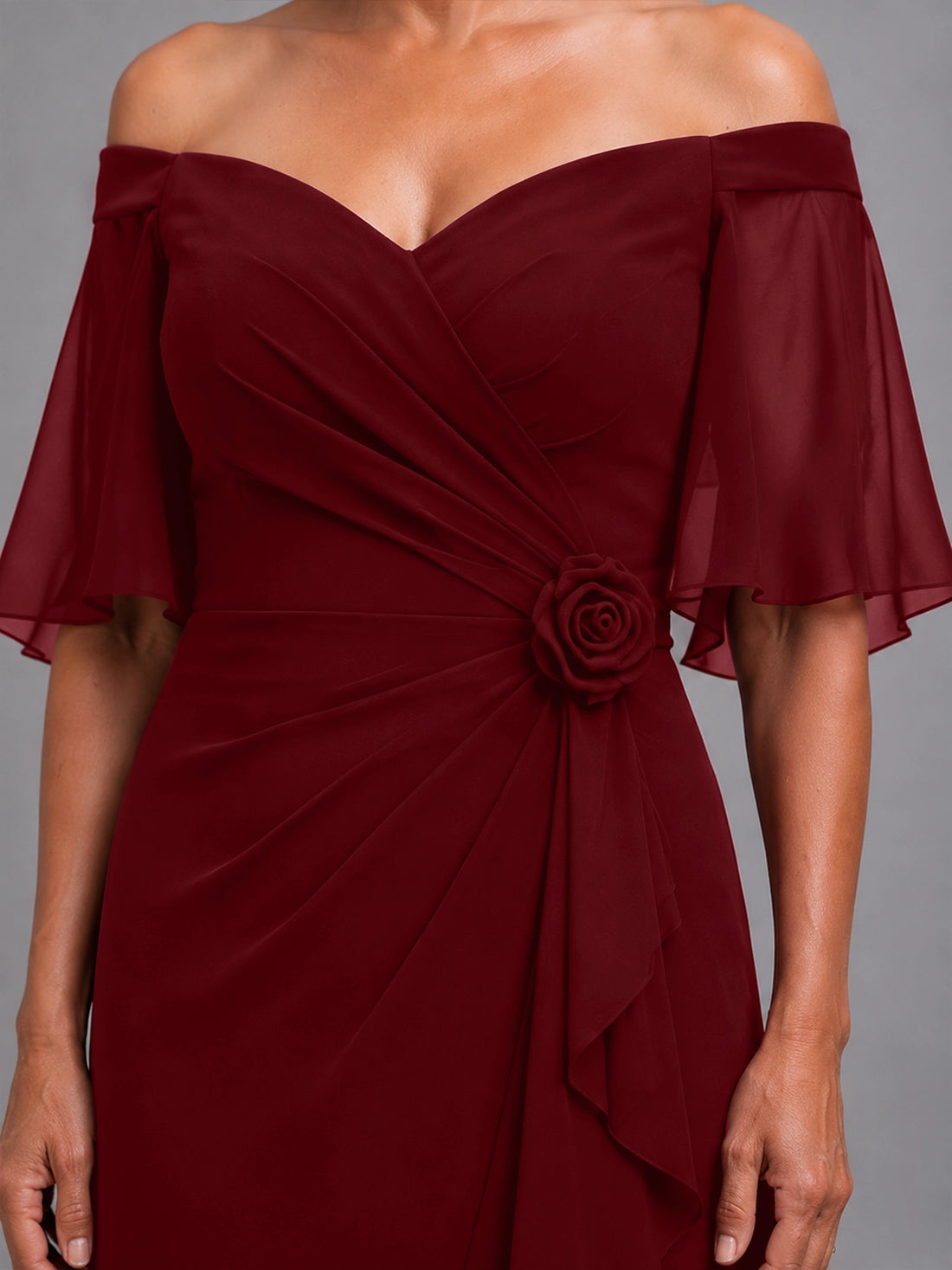 Chiffon Mother of the Bride Dress with 3D Rosette
