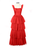 Ruffled Strap Tiered Tulle Bridesmaid Dress 