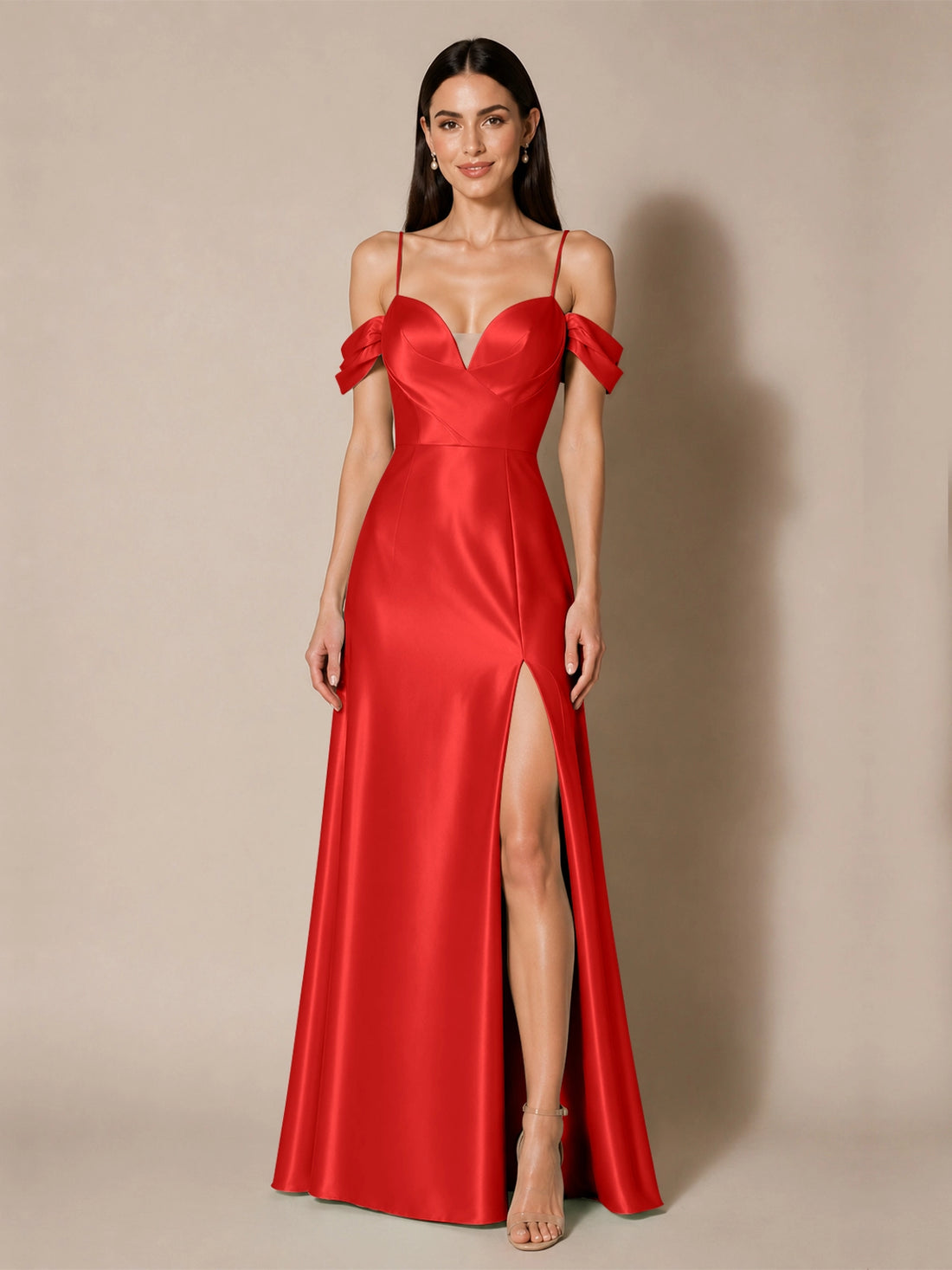 Silk-like Bridesmaid Dress with Cold Neckline 
