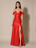 Silk-like Bridesmaid Dress with Cold Neckline 
