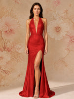 Satin Prom Dress with Halter Neck 
