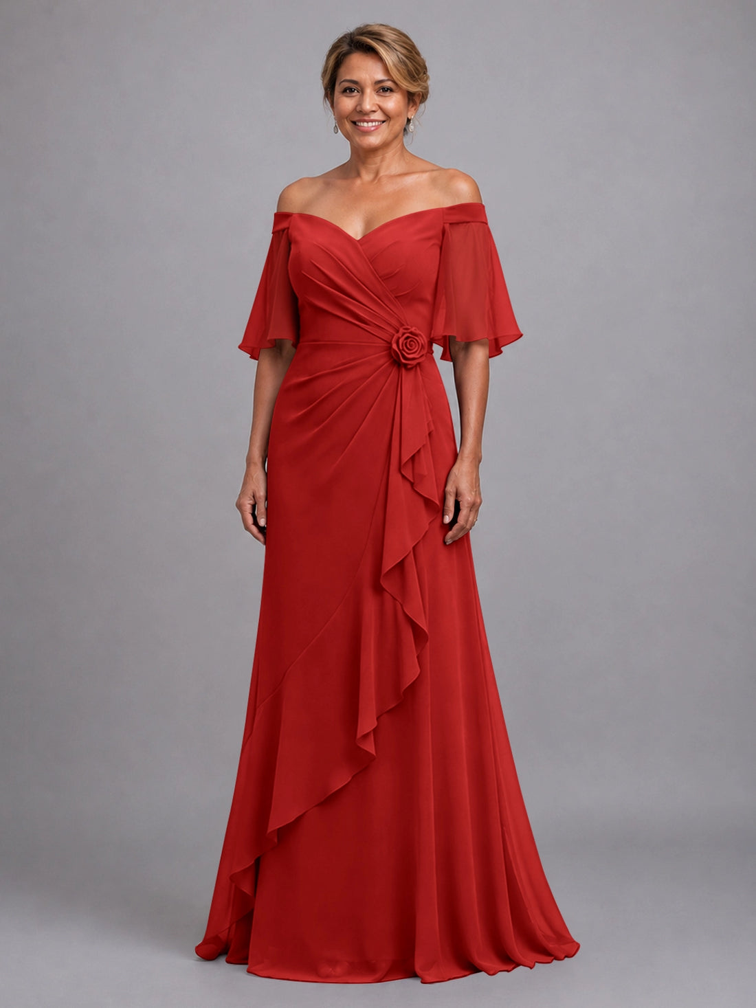 Chiffon Mother of the Bride Dress with 3D Rosette 
