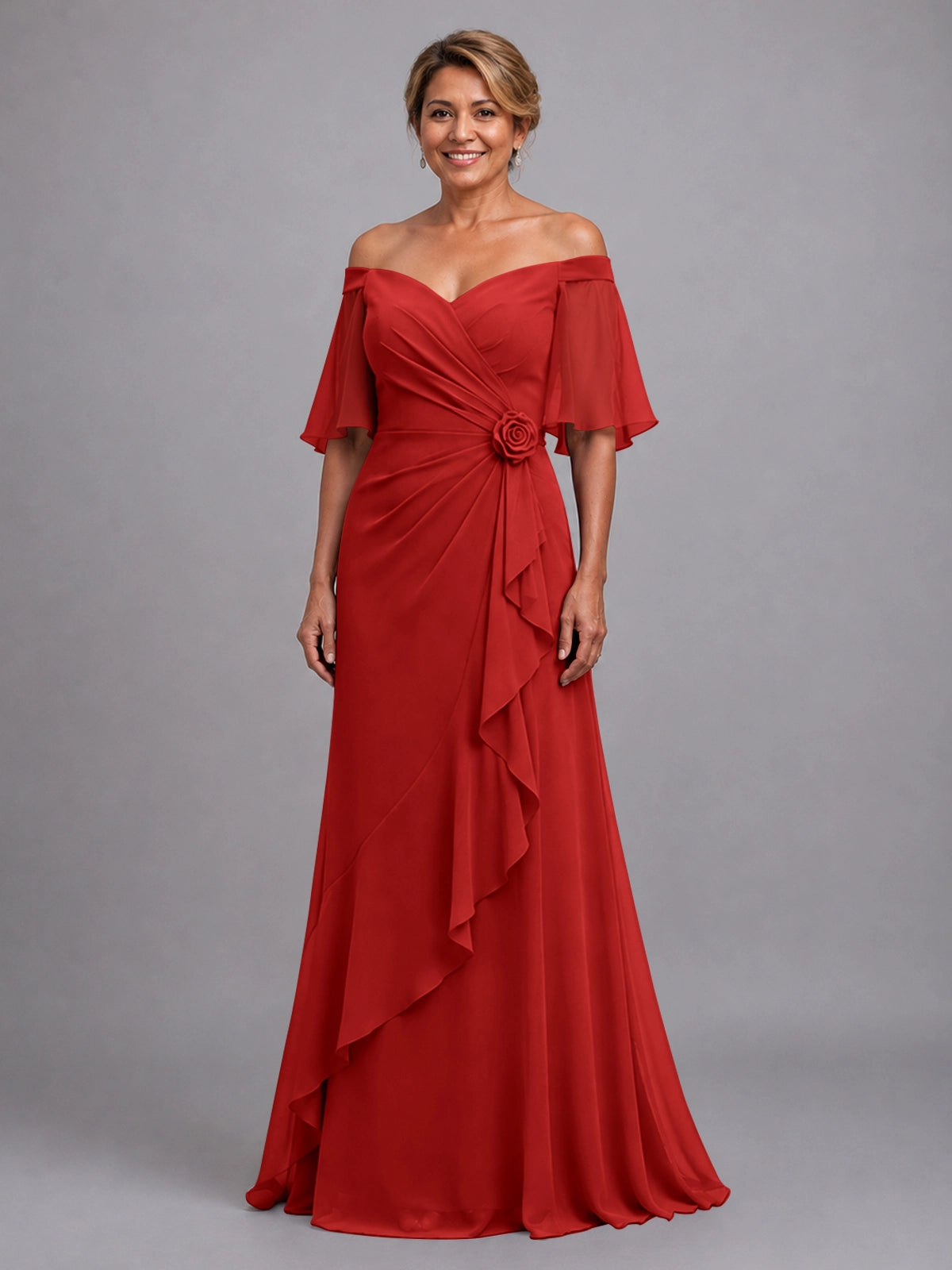 Chiffon Mother of the Bride Dress with 3D Rosette 