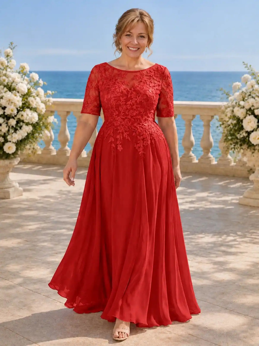 Lace Mother Dress with Half Sleeves-Plus Size 