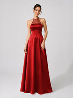 Satin Bridesmaid Dress with Illusion Halter Neck 