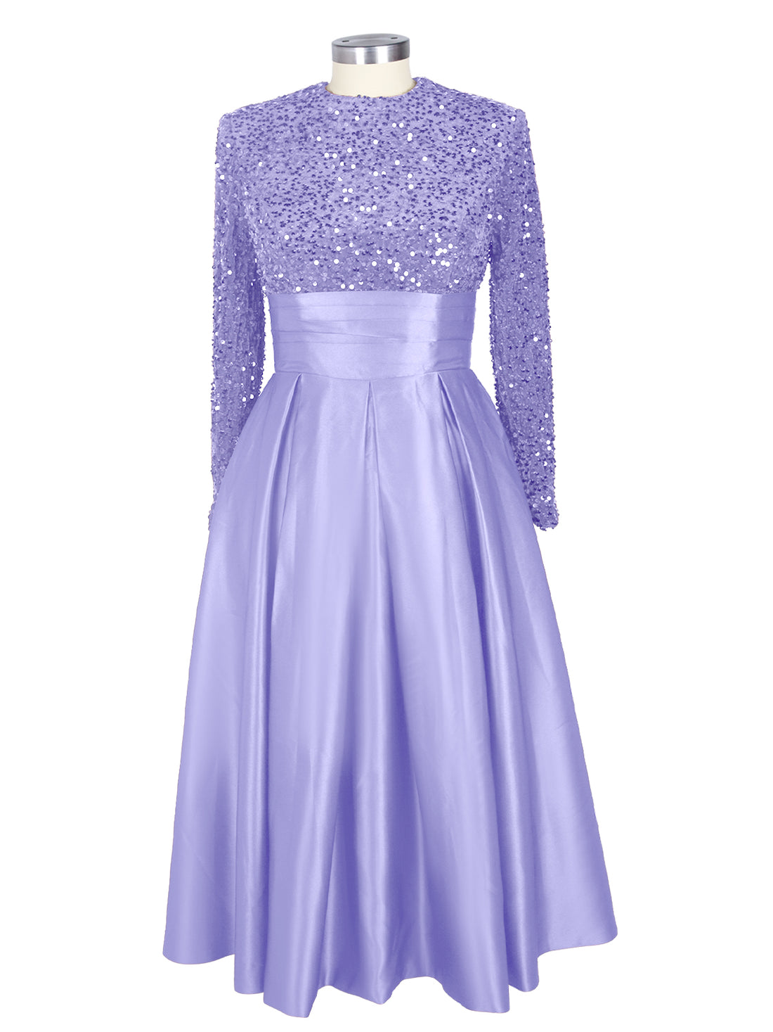 Sequined Boat Long Sleeves Dress 